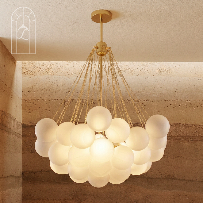 Creative Light Luxury Ball White Glass Bubble Post-modern Living Room Pendant Lamp
