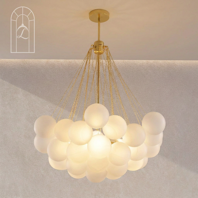 Creative Light Luxury Ball White Glass Bubble Post-modern Living Room Pendant Lamp