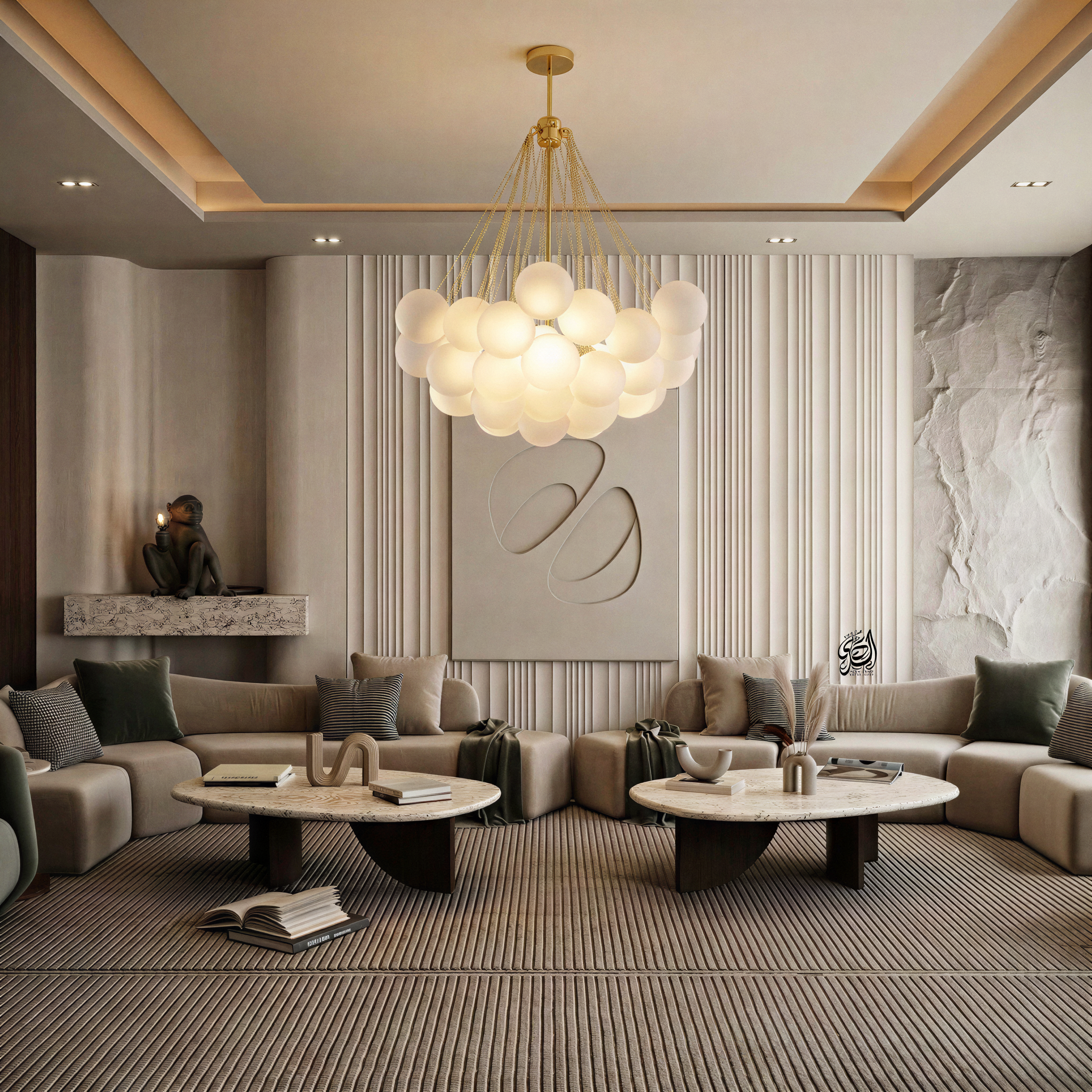 Creative Light Luxury Ball White Glass Bubble Post-modern Living Room Pendant Lamp