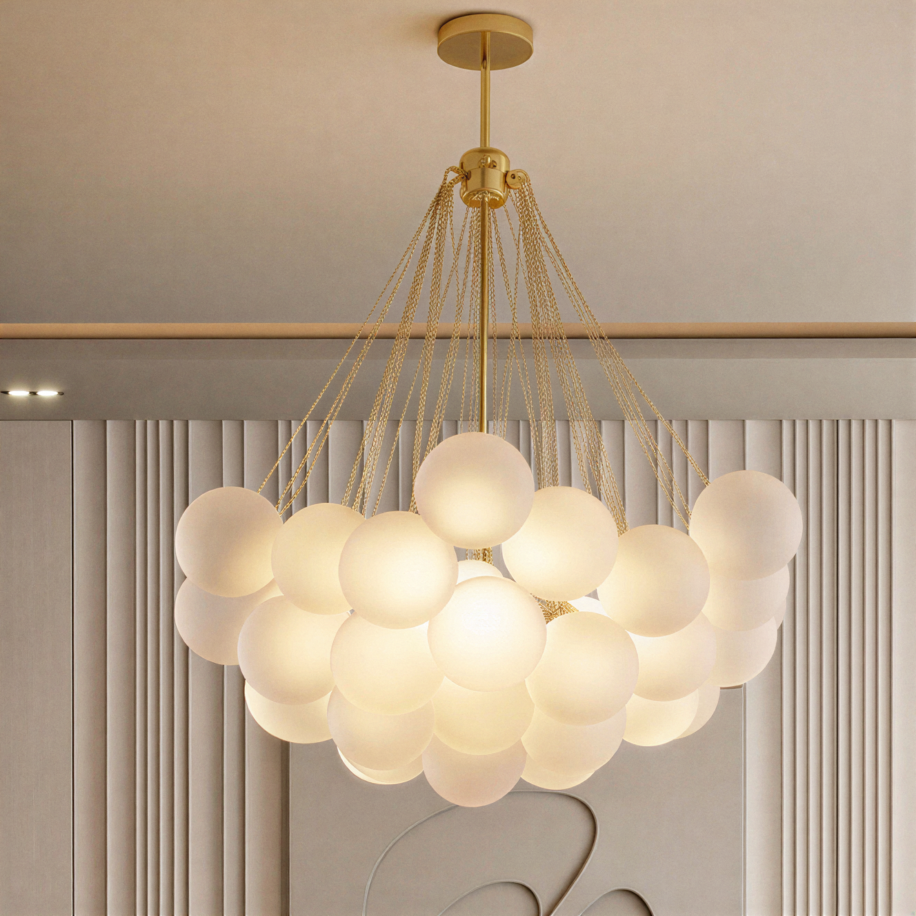 Creative Light Luxury Ball White Glass Bubble Post-modern Living Room Pendant Lamp