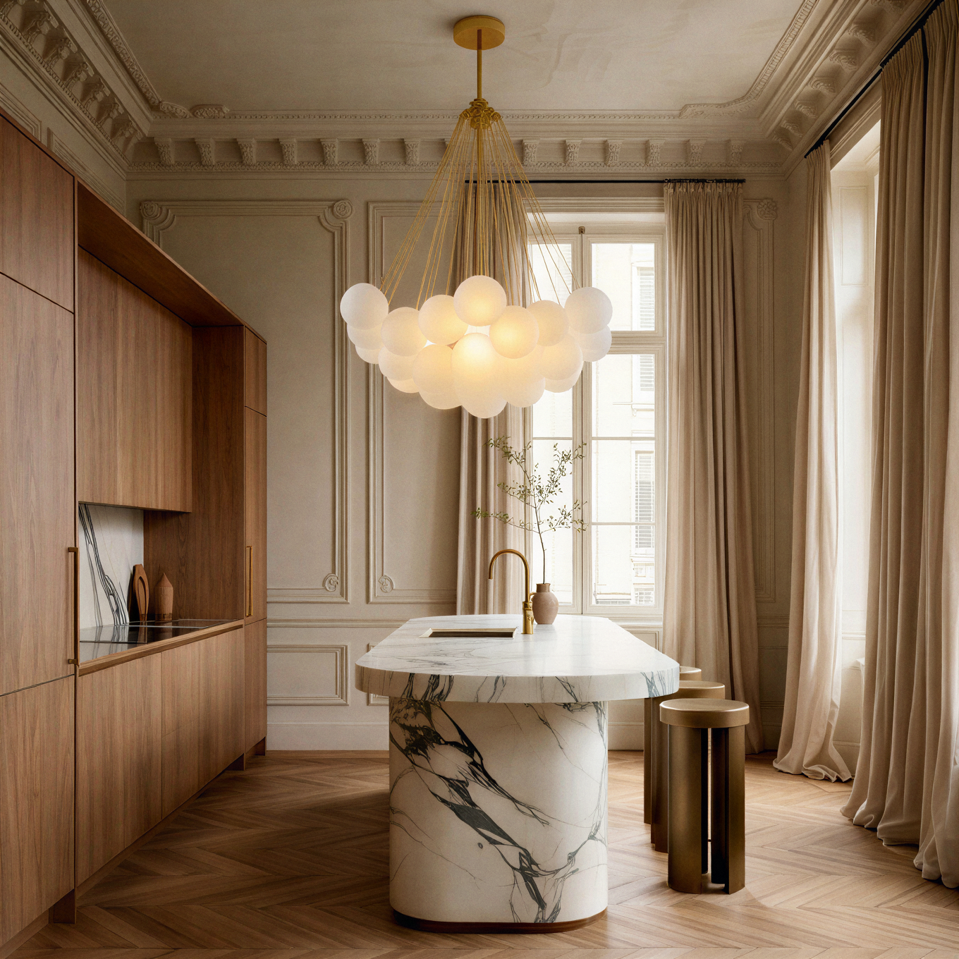 Creative Light Luxury Ball White Glass Bubble Post-modern Living Room Pendant Lamp