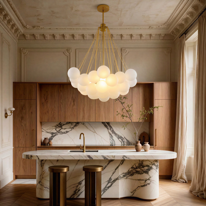 Creative Light Luxury Ball White Glass Bubble Post-modern Living Room Pendant Lamp