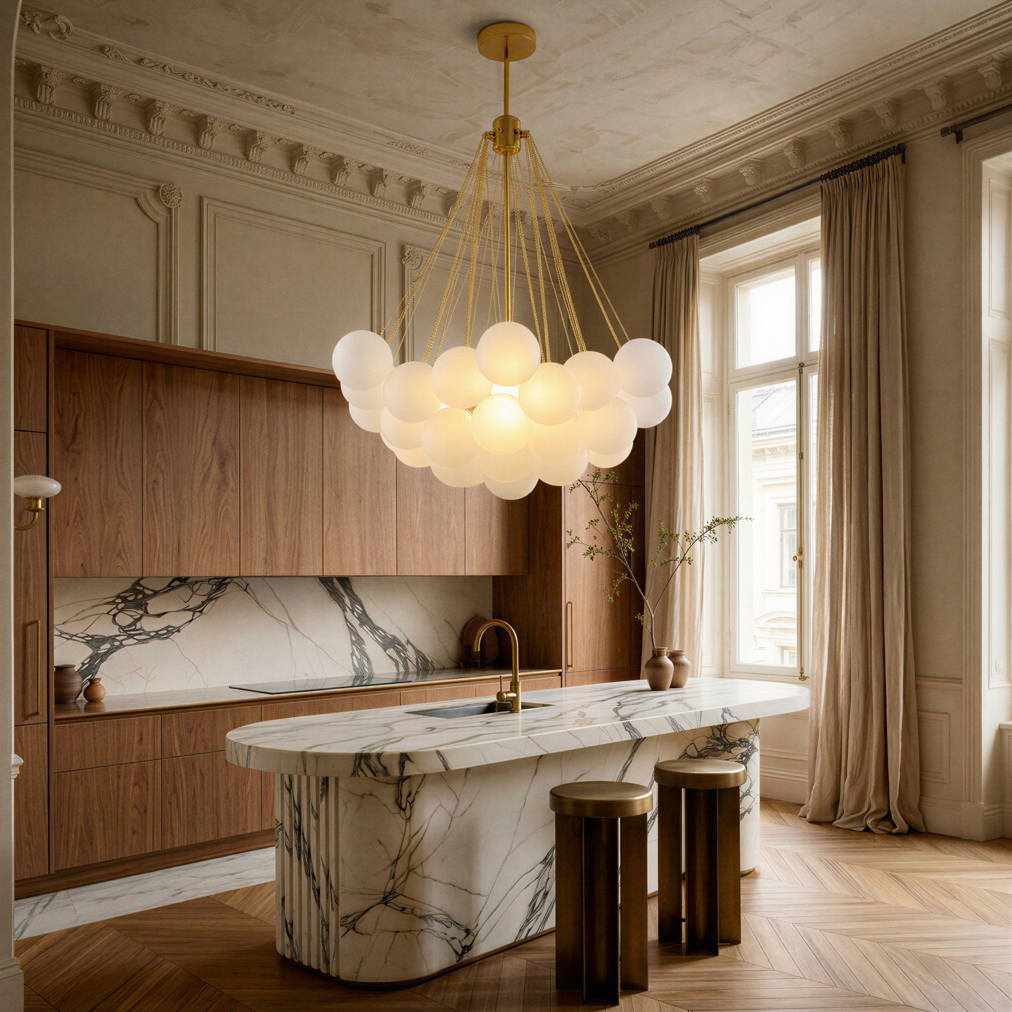 Creative Light Luxury Ball White Glass Bubble Post-modern Living Room Pendant Lamp