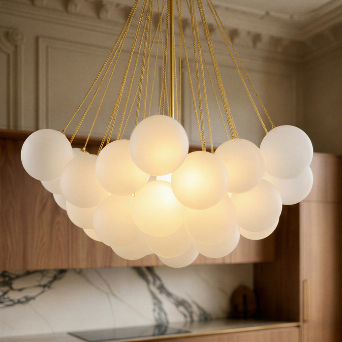 Creative Light Luxury Ball White Glass Bubble Post-modern Living Room Pendant Lamp