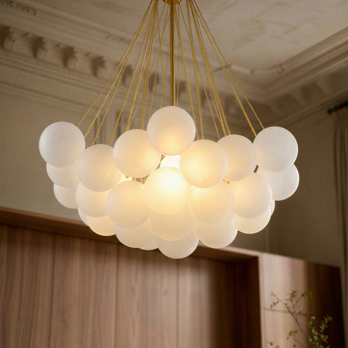Creative Light Luxury Ball White Glass Bubble Post-modern Living Room Pendant Lamp