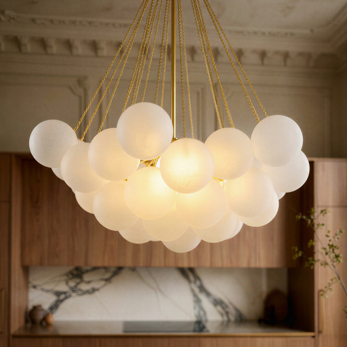 Creative Light Luxury Ball White Glass Bubble Post-modern Living Room Pendant Lamp
