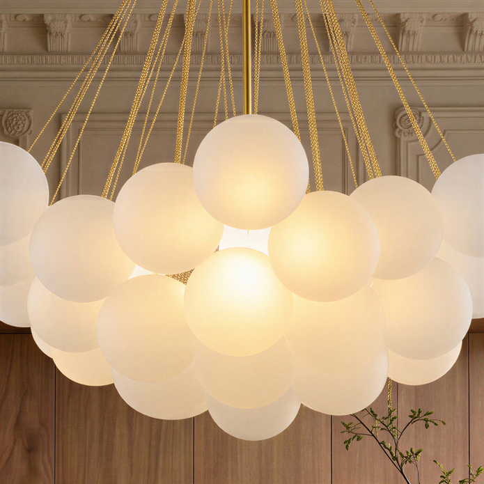 Creative Light Luxury Ball White Glass Bubble Post-modern Living Room Pendant Lamp